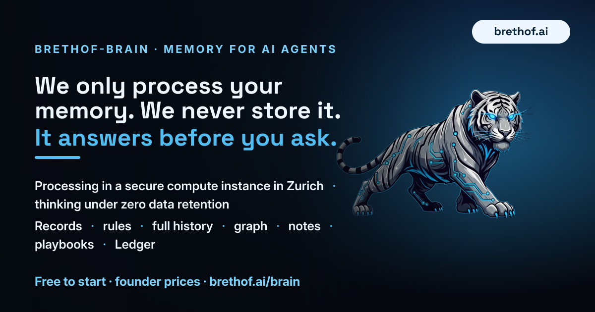 brethof-brain — we only process your memory, we never store it. It answers before you ask.