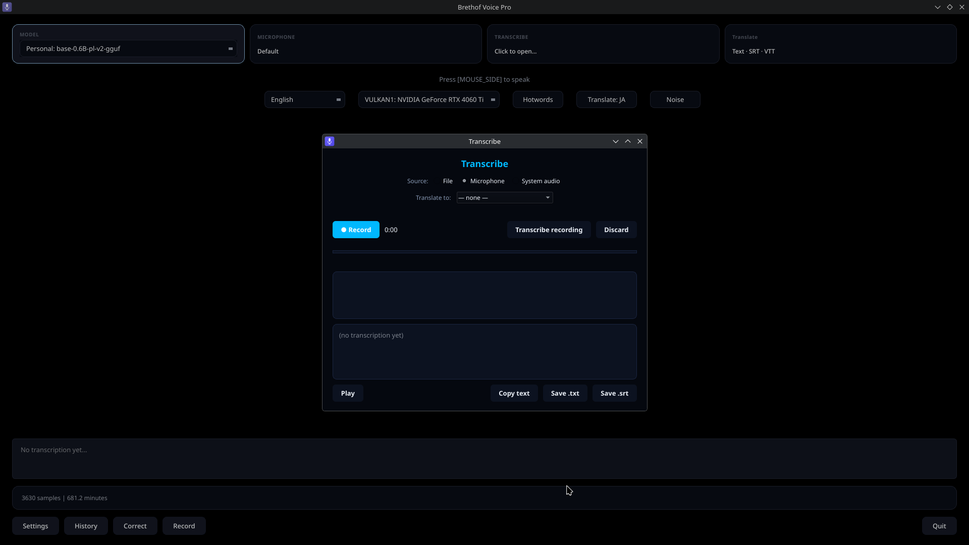 Brethof Voice Pro — Transcribe and translate the microphone