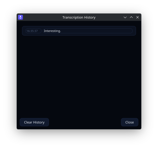 Brethof Voice Pro — Transcription History Window