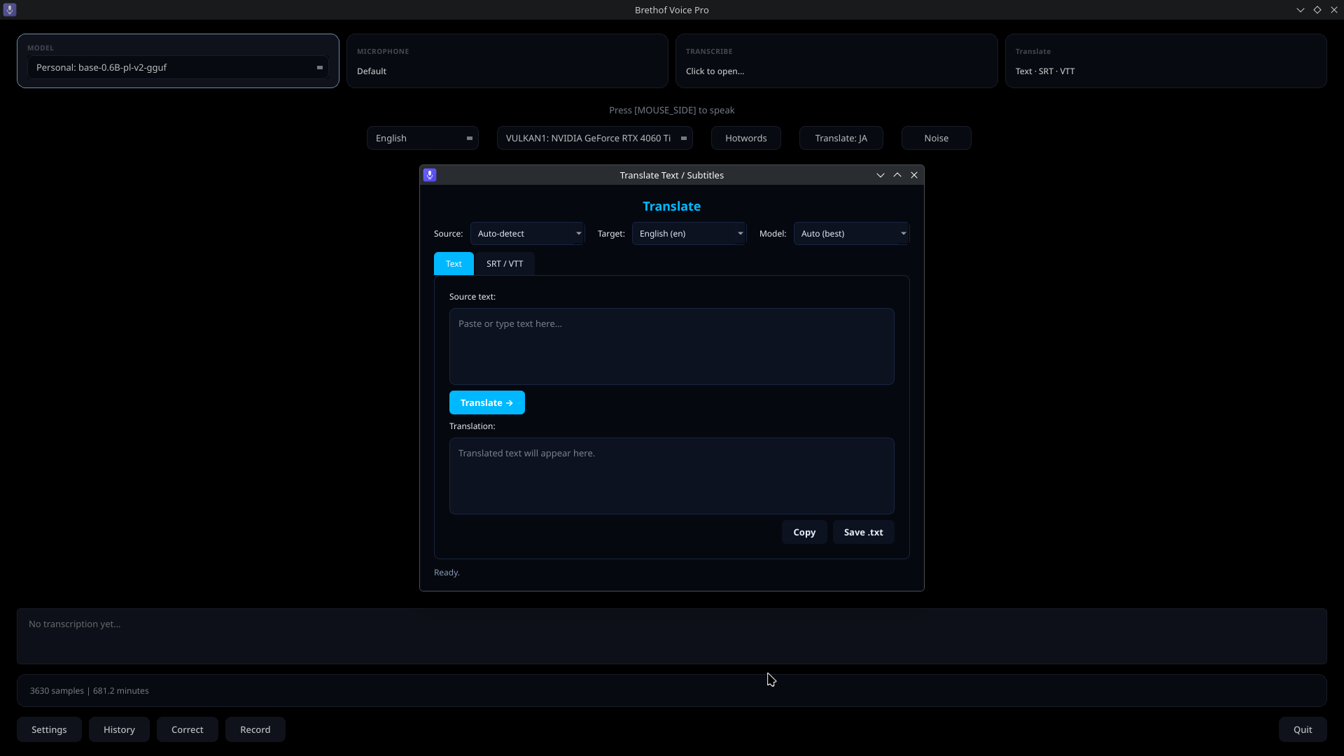 Brethof Voice Pro — Translate text and SRT files